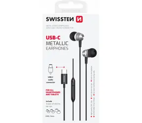 Swissten Earbuds schwarz / Kopfhörer mit Mikrofon / USB-C
