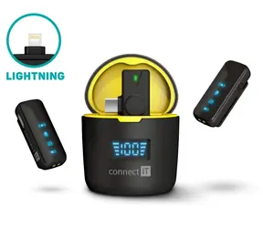 Connect IT ClipMic Pro Lightning Set mit 2 drahtlosen Mikrofonen und Lightning-Empfänger, schwarz / Reichweite 20 m / Akkulaufzeit 5 h