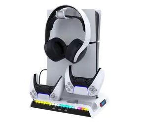 iPega P5S006 Multifunktionaler RGB-Ladeständer mit Kühlung für PS5 Slim weiß
