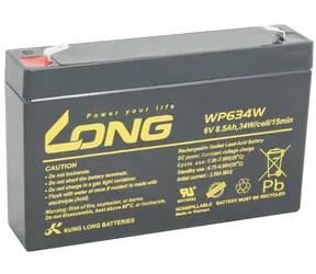 Long 6V 8,5Ah Blei-Säure-Batterie F2 für USV (WP634W) / 6V / 8,5Ah / HighRate / Anschlüsse: F2 / Elektrolyt: AGM