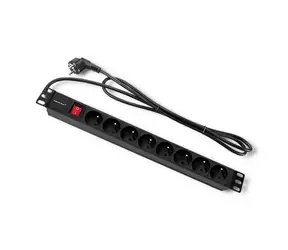 Qoltec 54471 Steckdosenleiste für RACK 19" mit 8 Steckdosen 2m schwarz / 1HE / 16A / PDU