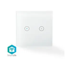 Nedis SmartLife Wandschalter / WLAN / Doppelt / Wandmontage / 1000 W / Android & iOS / Glas / Weiß