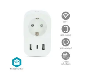 Nedis SmartLife Smart-Steckdose / WLAN / IP21 / Leistungsmesser / 3680 W / 2x USB / 0 - 55 °C / Android 