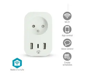 Nedis SmartLife Smart-Steckdose / WLAN / IP21 / Leistungsmesser / 3680 W / 1x USB-C / 2x USB 