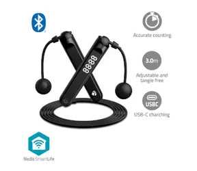 Nedis SmartLife Outdoor Sports / Springseil / Bluetooth / Dual Hall Sensor / LED-Display / PVC / 3,00 m / Kabellose Bälle