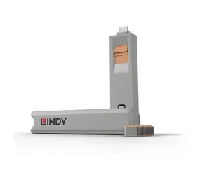Lindy 40428 USB-C-Anschlussblocker mit Schlüssel grau-orange / 4 Stück.