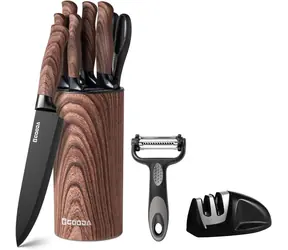 Gooda 9-teiliges Küchenmesserset mit Block, braun 