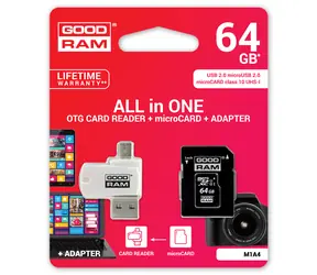 Goodram All-In-One 64 GB / Micro-SDXC-Set + Adapter + Kartenleser / UHS-I / Lesen: 60 MB / Schreiben: 10 MB