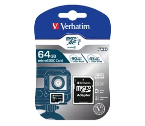 Verbatim microSDXC Pro 64 GB + Adapter / Speicherkarte / UHS-I (U3) / Klasse 10 / bis zu 90 MB