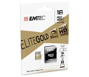 EMTEC Gold PLUS Micro SDHC Karte 16GB + SD-Adapter / UHS-I / Class 10 / lesen: 85MBs / schreiben: 21MBs / FullHD geeignet