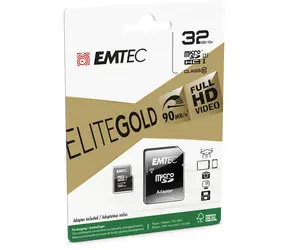 EMTEC Elite Gold Micro-SDHC-Karte 32 GB + SD-Adapter / Klasse 10 / Lesen: 90 MB / Schreiben: 20 MB / Geeignet für FullHD