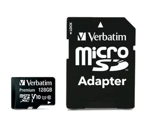 Verbatim Premium microSDXC Pro 128 GB + Adapter / Speicherkarte / UHS-I (U1) / Klasse 10 / V10 / R: bis zu 90 MB/s / Schreibgeschwindigkeit: 10 MB/s