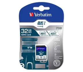 Verbatim SDHC 32 GB Speicherkarte Pro U3 / UHS-III / U3 / R: 90 MB/s / Schreiben: 45 MB/s / geeignet für 4K