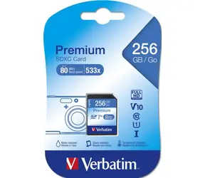 Verbatim SDXC 256 GB Speicherkarte Premium U1/Klasse U1 / UHS-I / R: 90 MBit/s / W: 10 MBit/s