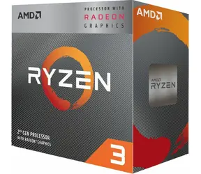 AMD RYZEN 3 3200G bei 3,6 GHz / Turbo 4,0 GHz / 4C4T / L1 384 kB L2 2 MB L3 4 MB / AM4 / Zen 2 / 65 W / Wraith