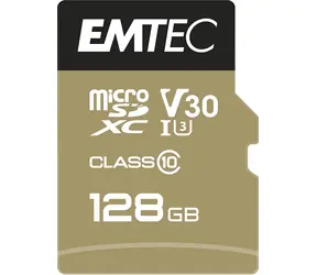EMTEC SpeedIN PRO microSDXC 128 GB + Adapter / Klasse 10 / UHS-I U3 V30 A1 / Lesen: 100 MB / Schreiben: 95 MB