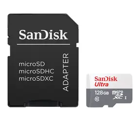 SanDisk Ultra microSDXC 128 GB + Adapter / Klasse 10 / UHS-I / Lesen: bis zu 100 MB