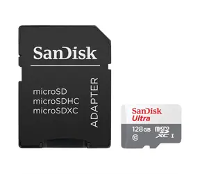 SanDisk Ultra microSDXC 128 GB + Adapter / Klasse 10 / UHS-I U1 / 100 MB/s / geeignet für Full HD