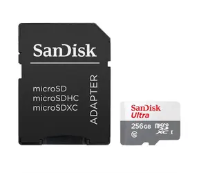 SanDisk Ultra microSDXC 256 GB + Adapter / Klasse 10 / UHS-I U1 / 100 MB/s / geeignet für Full HD