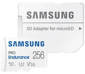 Samsung PRO Endurance microSDXC 256 GB + SD-Adapter / Klasse 10 / UHS-I / U3 / Lesen: 100 MB / Schreiben: 40 MB 