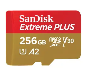 SanDisk Extreme PLUS microSDXC 256 GB + Adapter / Klasse 10 / UHS-I U3 / A2 / 200 MB / geeignet für 4K