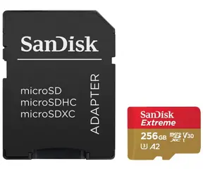 SanDisk Extreme microSDXC 256GB + Adapter / Klasse 10 / UHS-I / Lesen: bis zu 190MBs