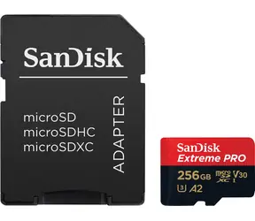 SanDisk Extreme PRO microSDXC 256 GB + Adapter / Klasse 10 / UHS-I / Lesen: bis zu 200 MB