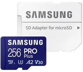 Samsung PRO PLUS microSDXC 256 GB + SD-Adapter / UHS-1 / Klasse 10 / U3 / Lesen: 180 MBit/s / Schreiben: 130 MBit/s