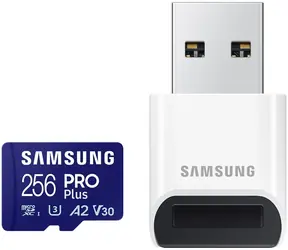 Samsung PRO PLUS microSDXC 256 GB + USB-Adapter / UHS-1 / Klasse 10 / U3 / Lesen: 180 MBit/s / Schreiben: 130 MBit/s