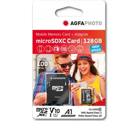 AGFAPHOTO MicroSDXC 128 GB + Adapter / R: 100 MB/s / W: 20 MB/s / Klasse 10 