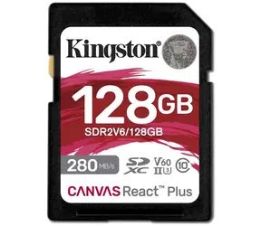 Kingston Canvas React PLUS V60 SD 128 GB / UHS-II / V60 / U3 / Klasse 10
