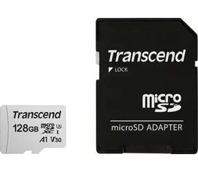 Transcend 300S microSDXC 128 GB + Adapter / Klasse 10 / UHS-I / U3 / V30 / R: 95 MB/W: 45 MB