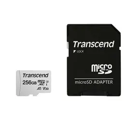 Transcend 300S microSDXC 256 GB + Adapter / Klasse 10 / UHS-I / U3 / V30 / R: 95 MB/W: 40 MB