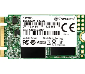 Transcend MTS430S 512 GB / M.2 2242 SATA / RW: 560/500 MBit/s / IOPS: 80.000/85.000 / MTBF 1,0 MHz / 5 Jahre