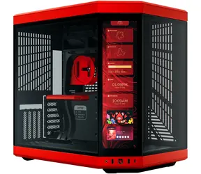 Hyte Y70 Touch Infinite rot-schwarz / E-ATX / 2x USB-A 3.2 / 1x USB-C 3.2 / transparente Seite / Riser-Kabel / Display