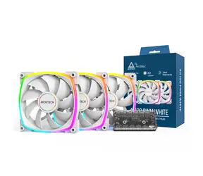 Montech AX120 PWM ARGB 3Stk. + Porthub weiß / 120mm / 27 dB @ 1600 RPM / 59 CFM / 4-Pin PWM + 3-Pin