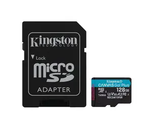 Kingston Canvas Go PLUS microSDXC 128GB mit Adapter / UHS-I V30 / U3 / Class 10 / Lesen: bis zu 200MBs / Schreiben: bis zu 160 MBs