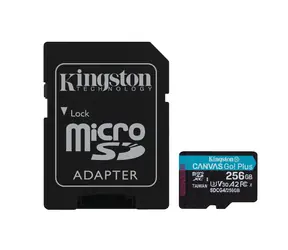 Kingston Canvas Go PLUS microSDXC 256GB mit Adapter / UHS-I V30 / U3 / Class 10 / Lesen: bis zu 200MBs / Schreiben: bis zu 160 MBs