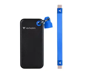 Verbatim Pocket SSD Externes Laufwerk 2 TB Schwarz-Blau / USB-C 3.2 Gen 2 / R: 1000 MB/s / W: 1000 MB/s 