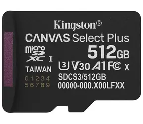 Kingston Canvas Select PLUS Gen3 microSDXC 512 GB / UHS-I V30 / U3 / Klasse 10 / Lesen: bis zu 150 MB/s / Schreiben: bis zu 150 MB