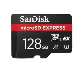 Ausgepackt - SanDisk microSDXC Express 128 GB / Speicherkarte / UHS-I U3 V30 / Lesen: 480 MB/s / Schreiben: 100 MB/s / ausgepackt