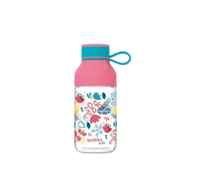 Quokka Ice Kids mit Tragegurt, 430 ml, Blumenmuster / Wasserflasche / Tragegurt / Tritan