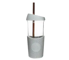 Neon Kactus Glasbecher mit Strohhalm 568 ml grau / Glas / Sale