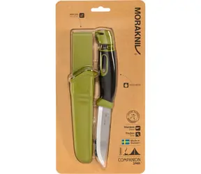 Morakniv Companion Spark grün / Outdoormesser mit Feuerstein / Edelstahl / Klinge 10,4 cm / Kunststoffgehäuse