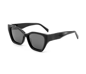 VeyRey Cat-Ey-Sonnenbrille aus Acetat, polarisiert, Antitot, schwarzer Rahmen, schwarze Gläser