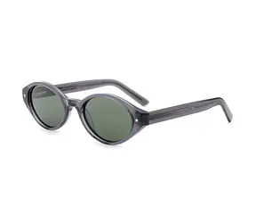 VeyRey Damen-Sonnenbrille im Cat-Eye-Stil aus Acetat mit polarisierten Gläsern, transparent-grauer Rahmen, grüne Gläser