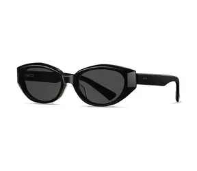 VeyRey Damen-Sonnenbrille im Cat-Eye-Stil aus Acetat, Modell Sublepp, schwarzer Rahmen, schwarze Gläser