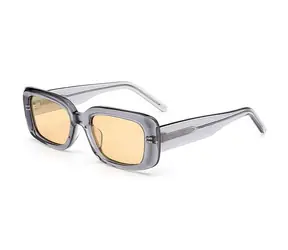 VeyRey Square Sonnenbrille aus Acetat mit polarisierten Gläsern, transparent-grauer Rahmen, gelbe Gläser