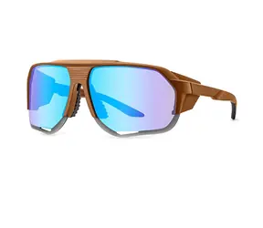 VeyRey Sports polarisierte Sonnenbrille, Bralter braunes Gestell, blaue Gläser