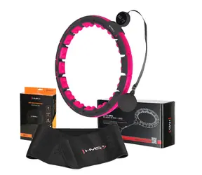 HMS HHM16 Set bestehend aus Massage-Hula-Hoop-Reifen, schwarz, mit Gewichten, Magneten und Zähler sowie Schlankheitsgürtel BR163